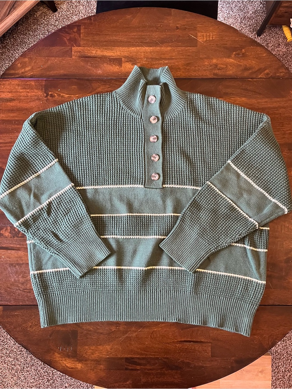 Le Lis Green Knit Sweater with Cream Stripe